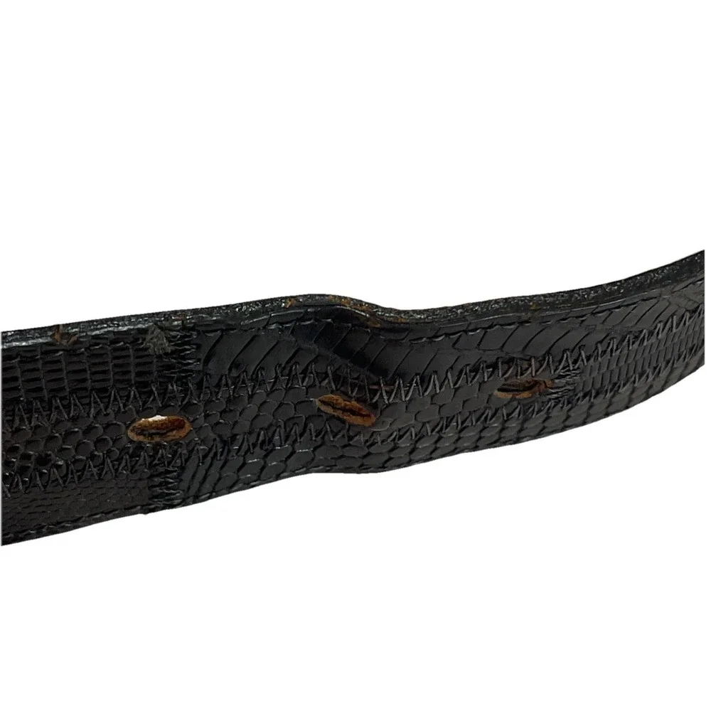 Tony Lama Belt Dress / Western Black Genuine Lizard Leather Mens 32 Old Money‎